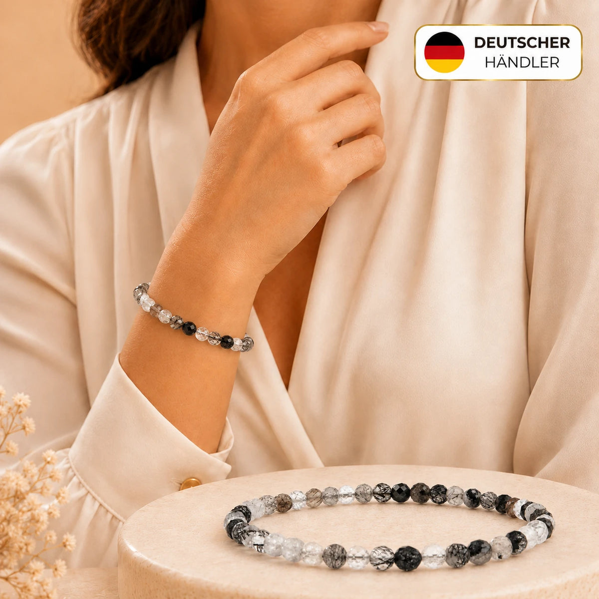 Turmalinquarz Armband facettiert – Tragebild und Detailansicht