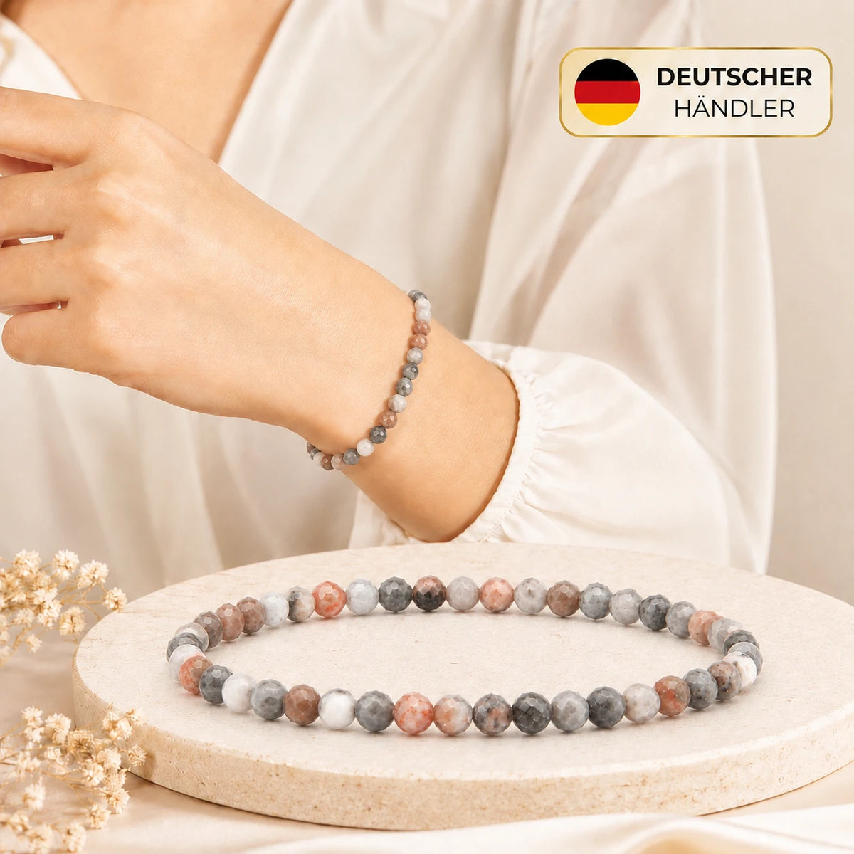 Rosa Jaspis Armband facettiert – Tragebild und Detailansicht