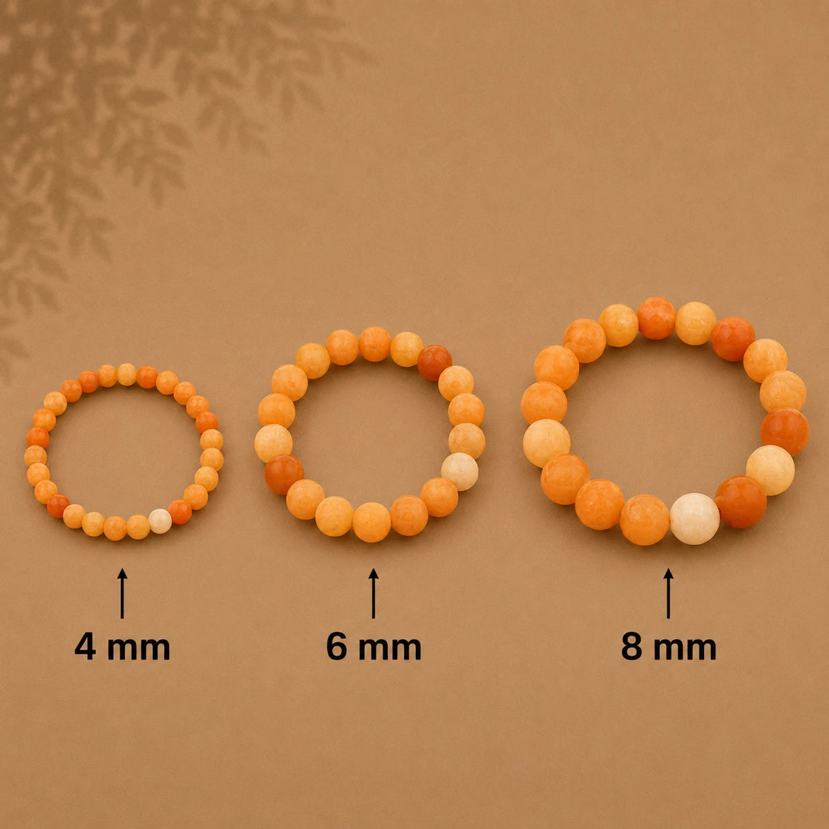 Roter Aventurin Armband rund – Übersicht der Perlengrößen 4 mm, 6 mm und 8 mm