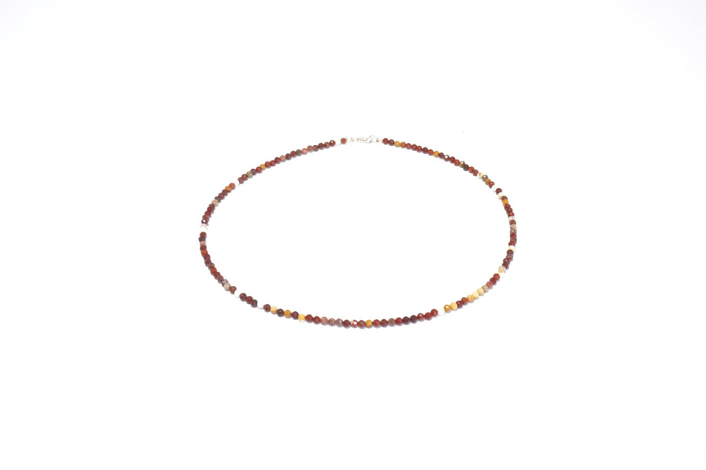 Mookait Edelstein Halskette ca. 3 mm facettiert mit 925 Silber Verschluss