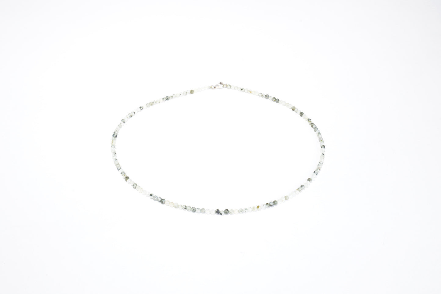 Prehnit Edelstein Halskette ca. 3 mm facettiert mit 925 Silber Verschluss