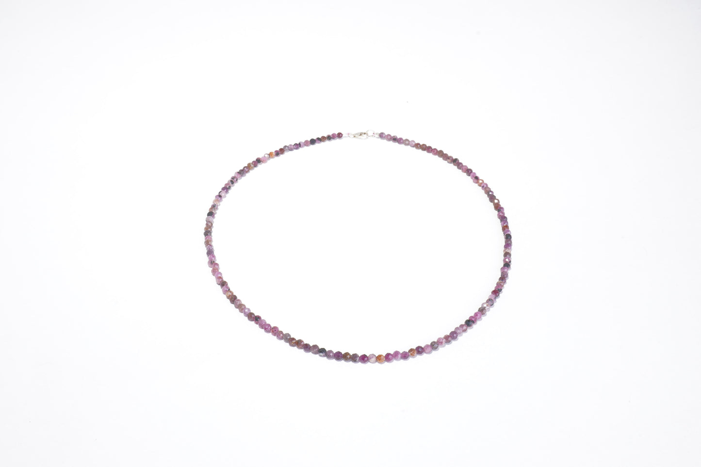 Rubin Edelstein Halskette ca. 3 mm facettiert mit 925 Silber Verschluss