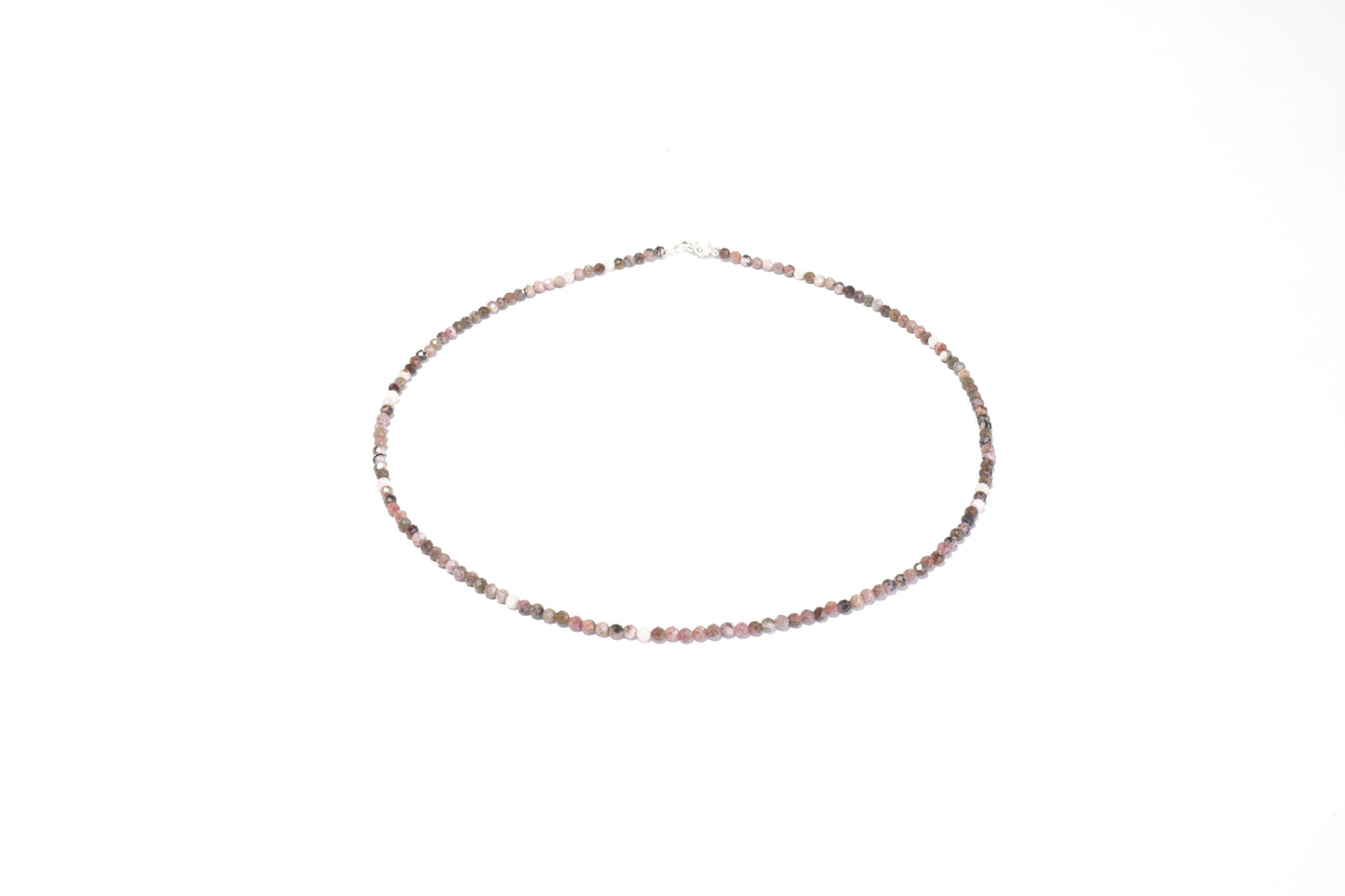 Rhodonit Edelstein Halskette ca. 3 mm facettiert mit 925 Silber Verschluss