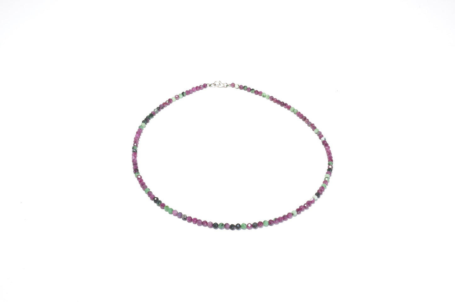 Hochwertige Rubin Zoisit Edelstein Halskette ca. 3 mm facettiert mit 925 Silber Verschluss