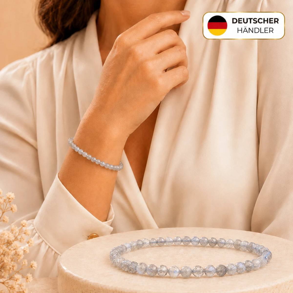 Labradorit Armband facettiert – Tragebild und Detailansicht