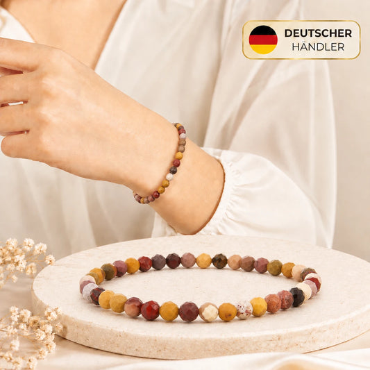 Mookait Armband facettiert – Tragebild und Detailansicht