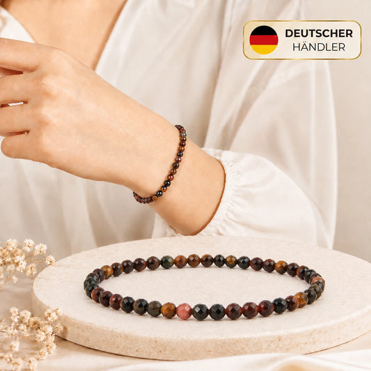 Tigeraugen-Mix Armband facettiert – Tragebild und Detailansicht
