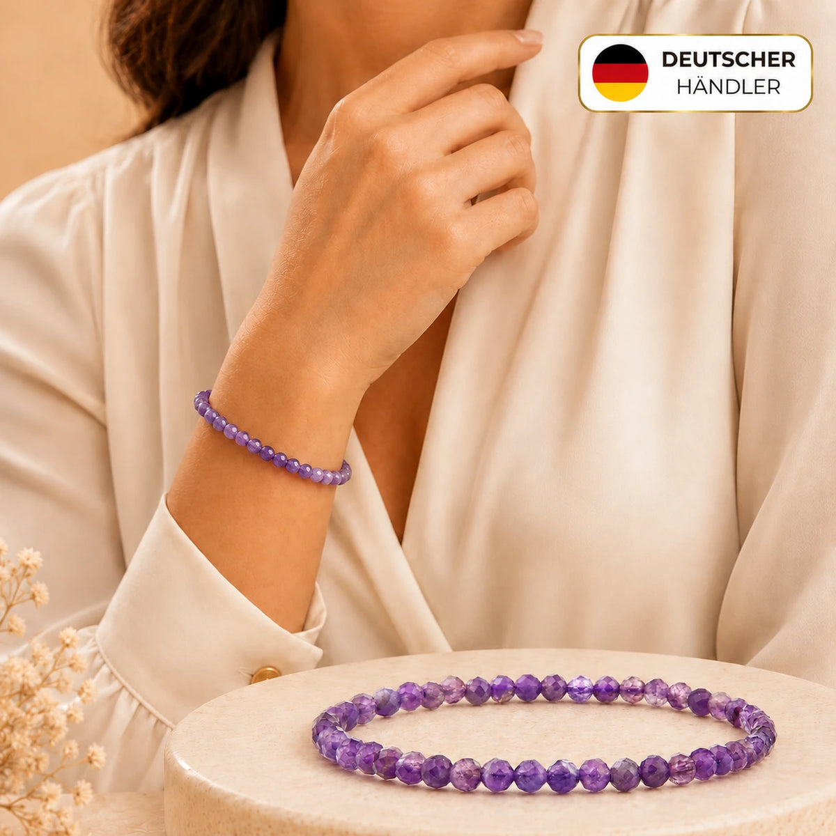 Amethyst Armband facettiert – Tragebild und Detailansicht
