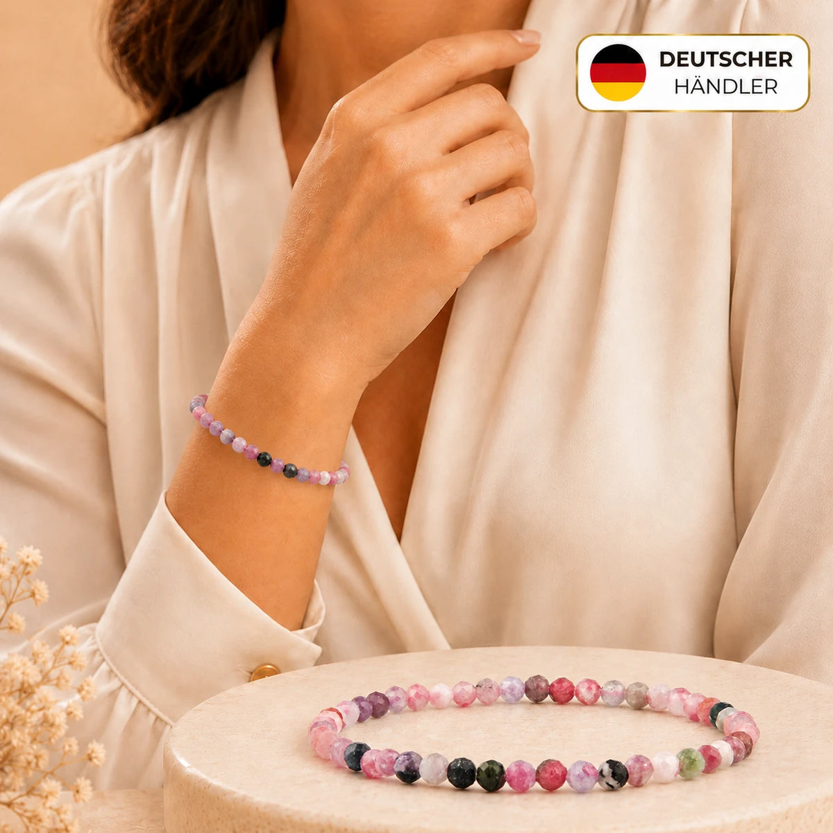 Turmalin No. 2 Armband facettiert – Tragebild und Detailansicht