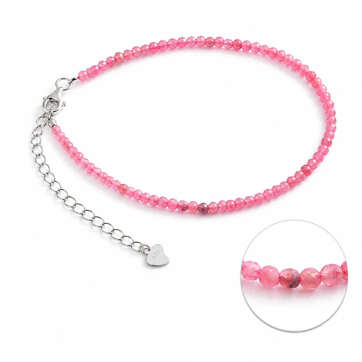 Rosa Turmalin Armband mit 925 Silber – Produktansicht