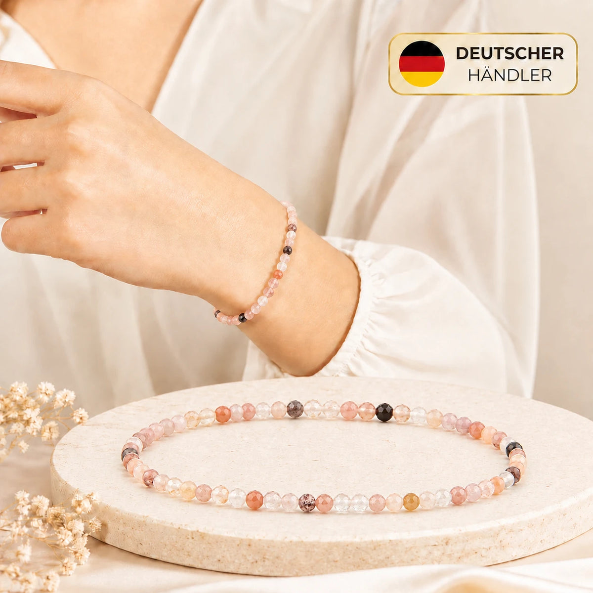 Aventurin-Mix Armband facettiert – Tragebild und Detailansicht