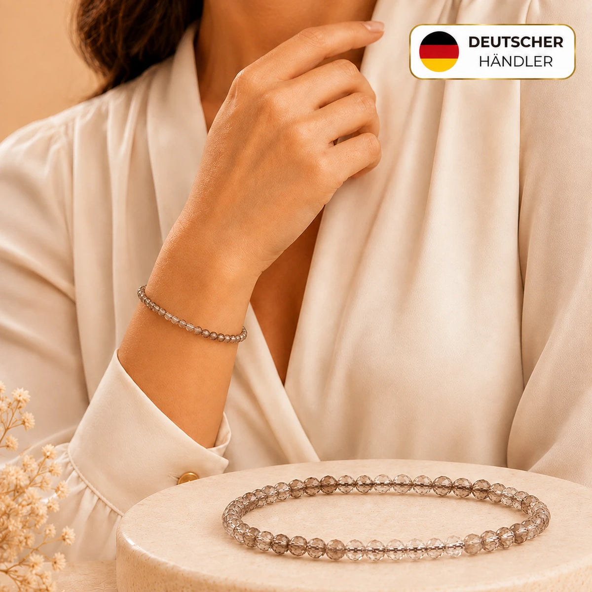 Rauchquarz Armband facettiert – Tragebild und Detailansicht