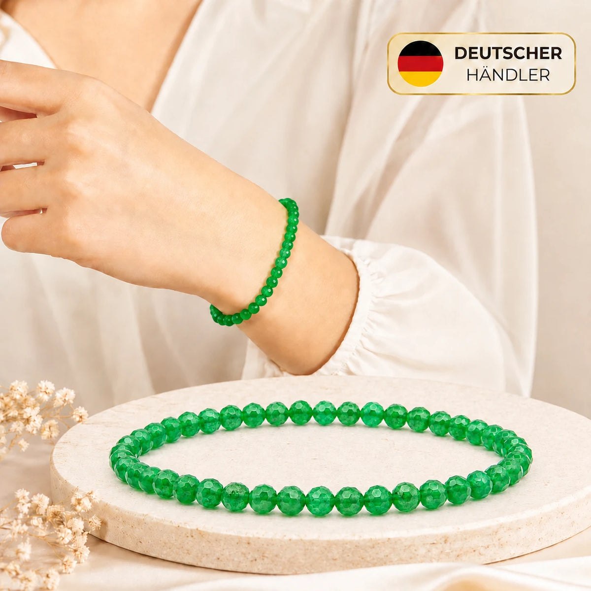 Grüner Aventurin Armband facettiert – Tragebild und Detailansicht