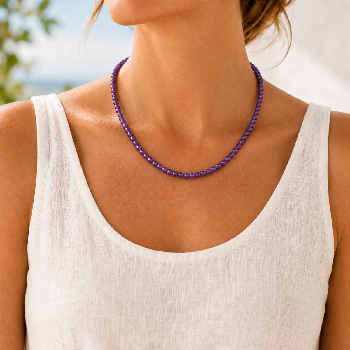 Amethyst Halskette facettiert – Tragebild