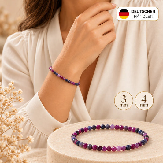 Rubin-Saphir-Mix Armband facettiert – Tragebild und Detailansicht