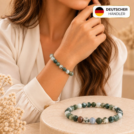 Baumjaspis Armband facettiert, 6 mm – Tragebild und Detailansicht