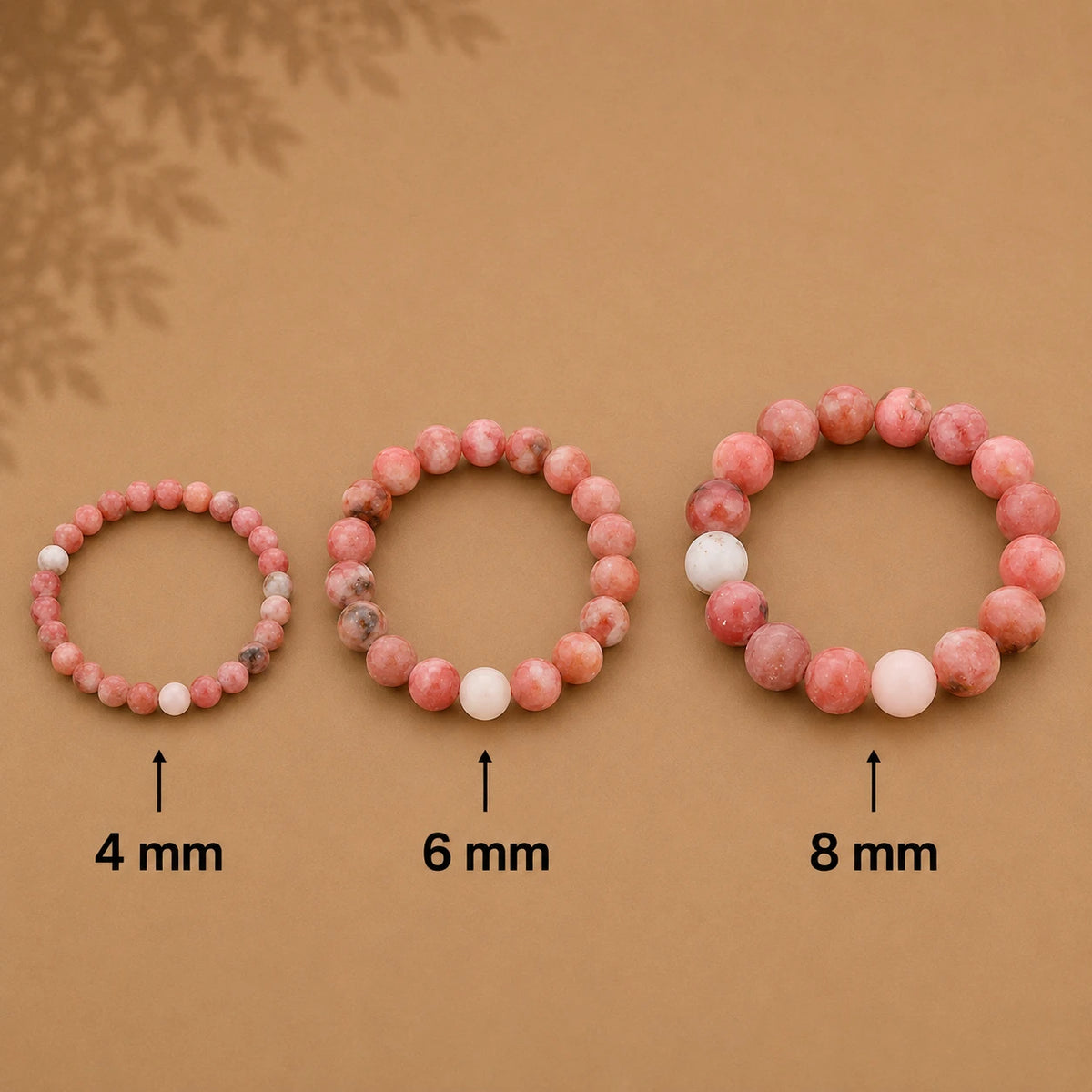 Jaspis Armband rund – Übersicht der Perlengrößen 4 mm, 6 mm und 8 mm