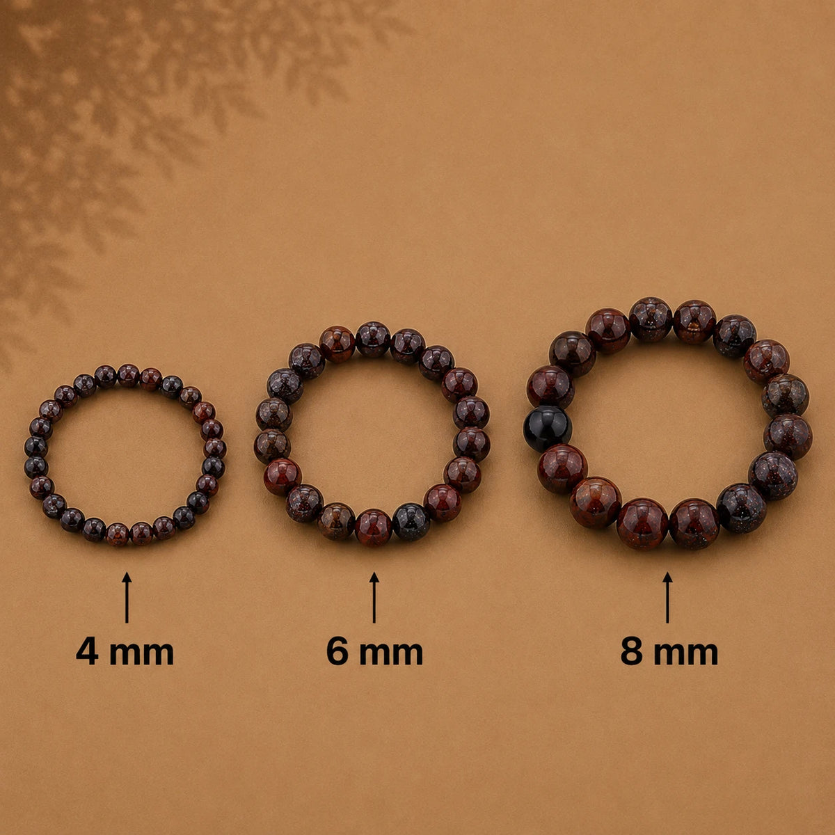 Brekzienjaspis Armband rund – Übersicht der Perlengrößen 4 mm, 6 mm und 8 mm
