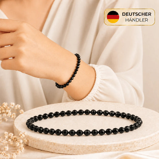 Schwarzer Spinell Armband facettiert – Tragebild und Detailansicht