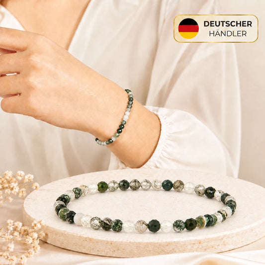 Moosachat Armband facettiert – Tragebild und Detailansicht