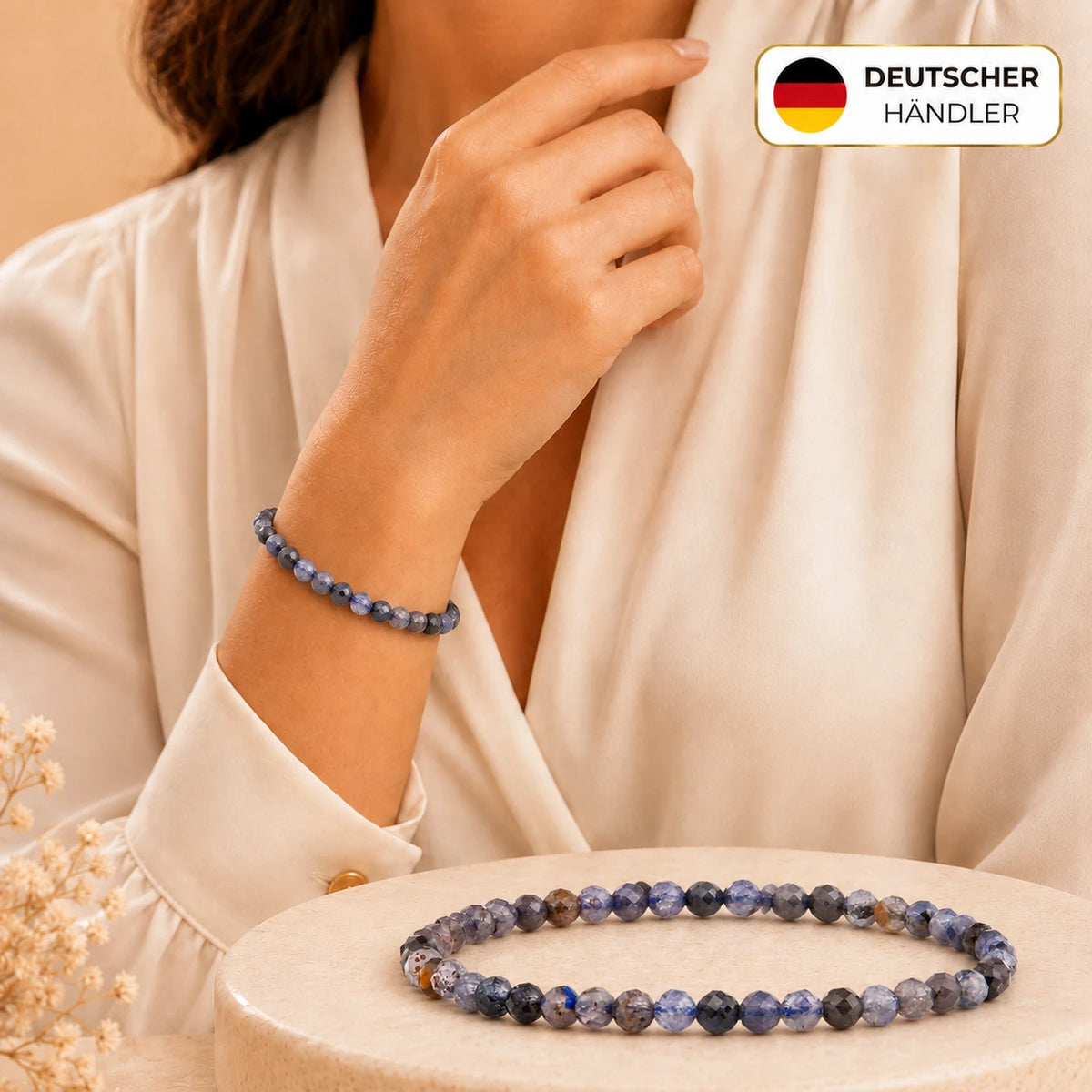 Iolith Armband facettiert – Tragebild und Detailansicht