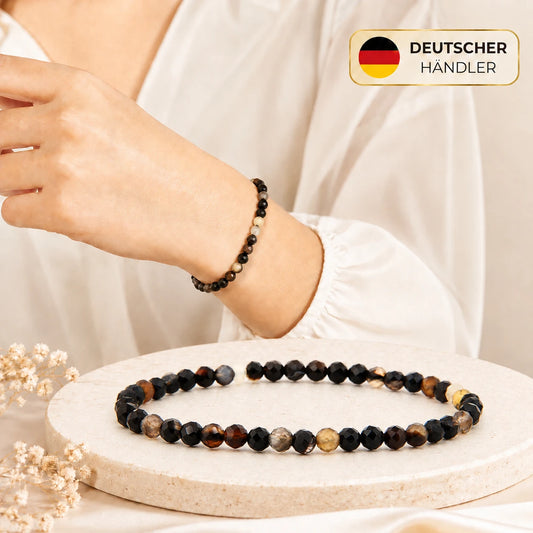 Schwarzer Achat Armband facettiert – Tragebild und Detailansicht