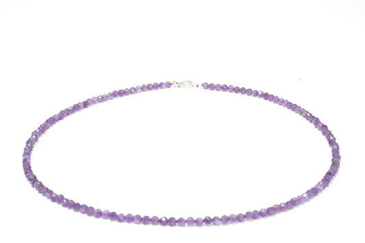 Amethyst Edelstein Halskette ca. 3 mm facettiert mit 925 Silber Verschluss