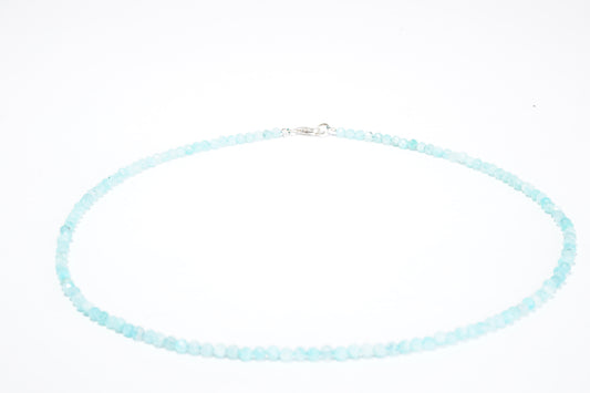 Amazonit Edelstein Halskette ca. 3 mm facettiert mit 925 Silber Verschluss