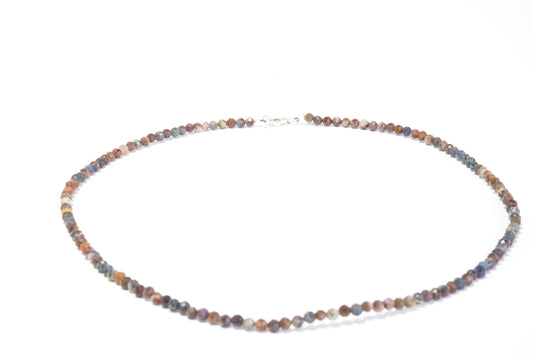 Pietersit Edelstein Halskette ca. 3 mm facettiert mit 925 Silber Verschluss