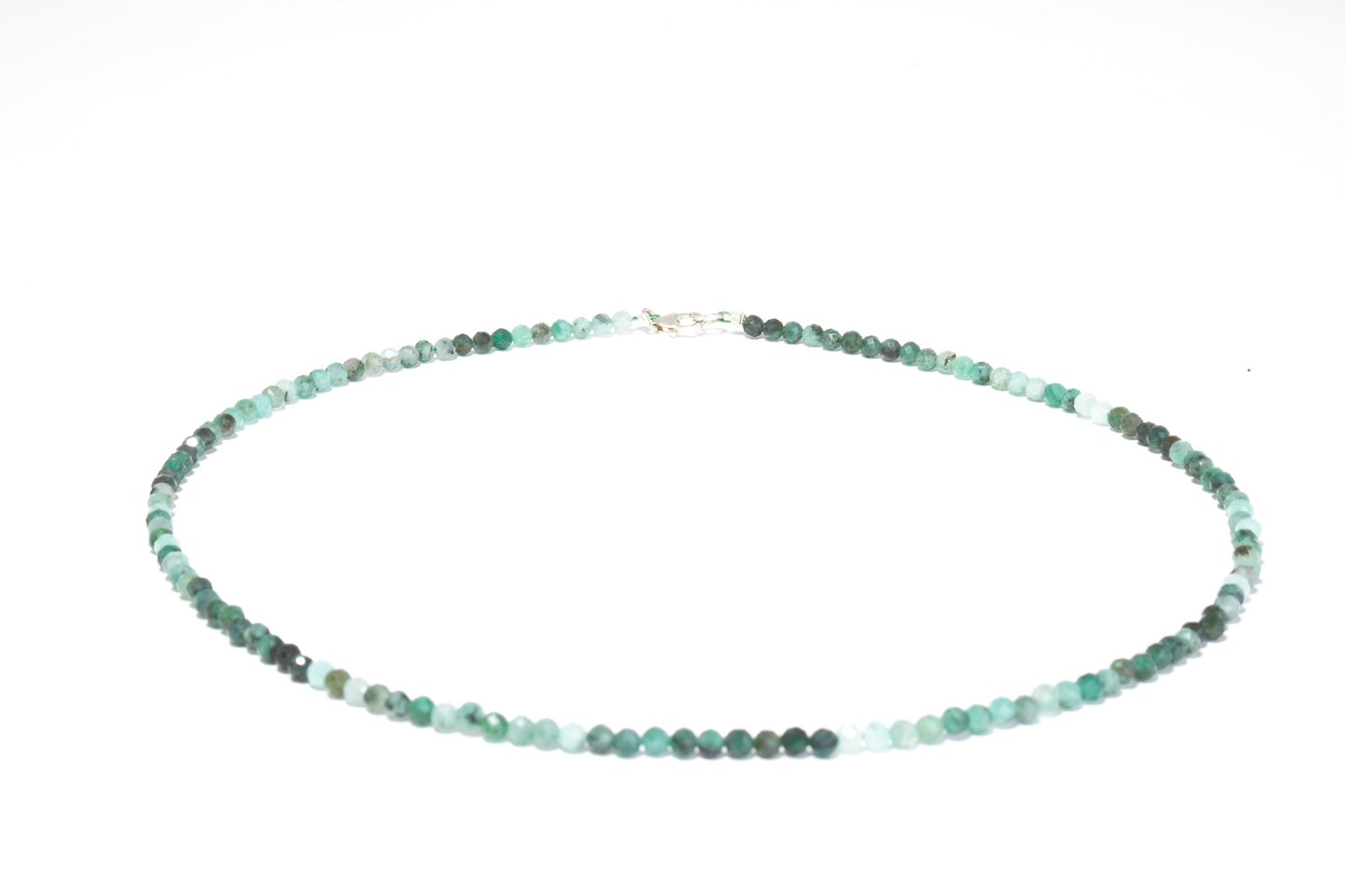 Hochwertige Smaragd Edelstein Halskette ca. 3 mm facettiert mit 925 Silber Verschluss